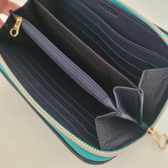 See By Chloe Suede Leather Long Wallet Teal Blue Zip Around Designer Clutch - Picture 7 of 9